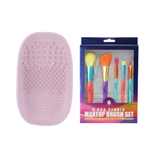 Studio Makeup Brush Set (5-Piece) & Silicone Beauty Brush Cleaning Tool